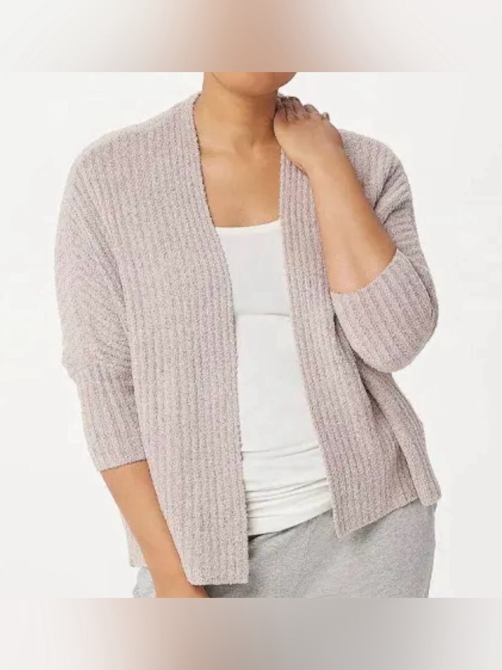 Barefoot Dreams Mauve Pink Cozy Chic Lite Ribbed Open Front Cardigan